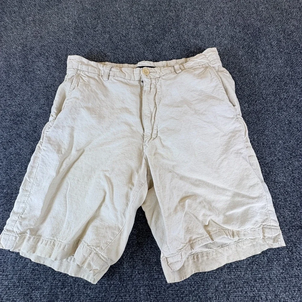 Banana Republic Chino Shorts Mens 32x8 Cream Linen Slash Pockets Casual Summer